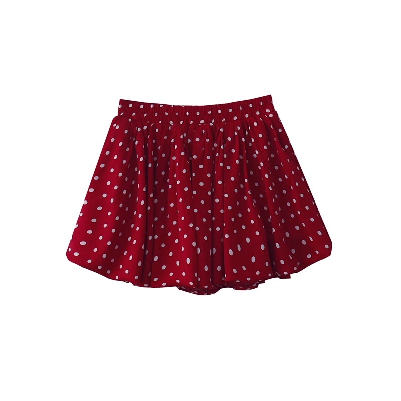 休闲百搭洋气短裙X型高腰半身裙温柔显瘦A字裙波点圆点花苞裙