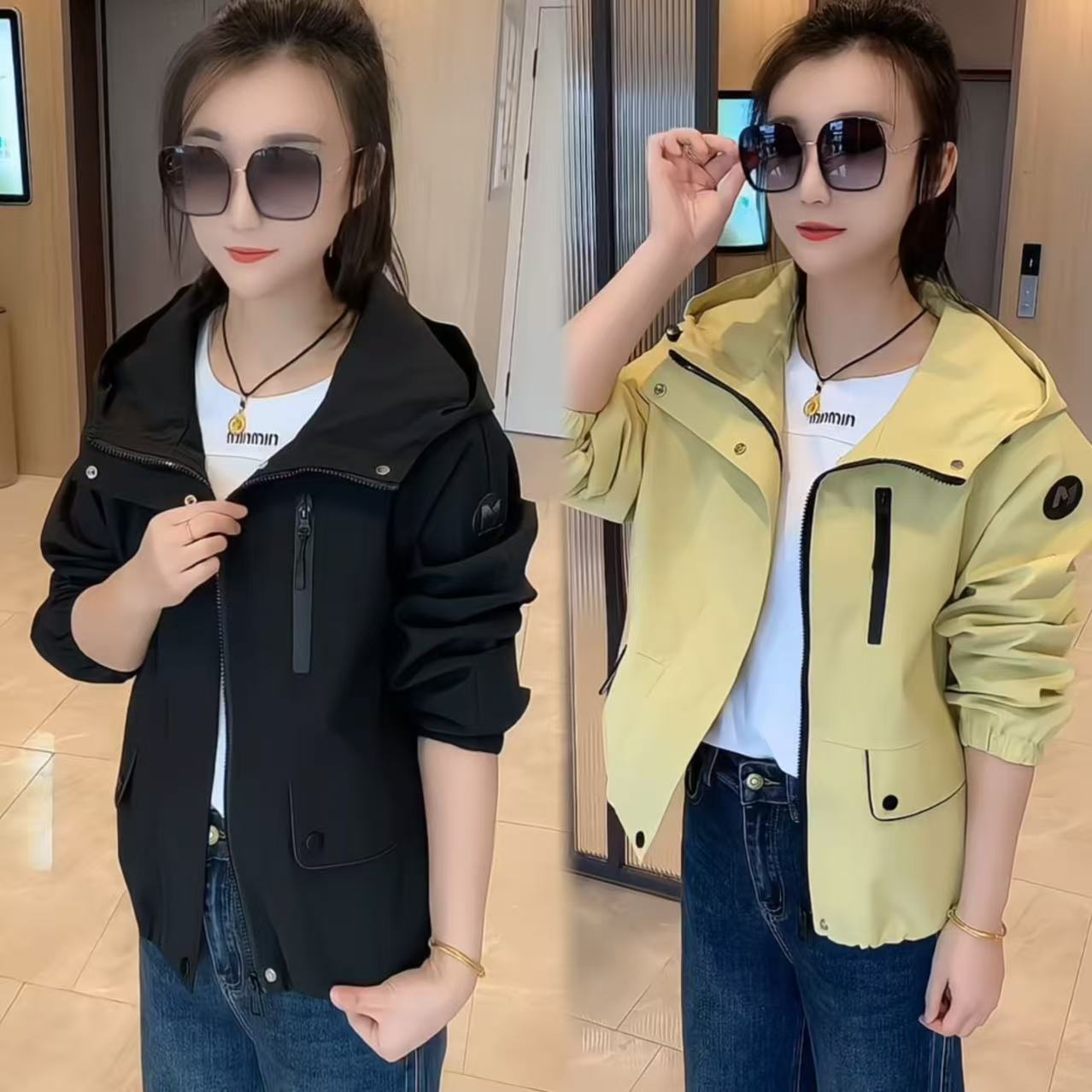 时尚休闲连帽洋气短款冲锋衣外套女2025秋季宽松显瘦上衣A101-1