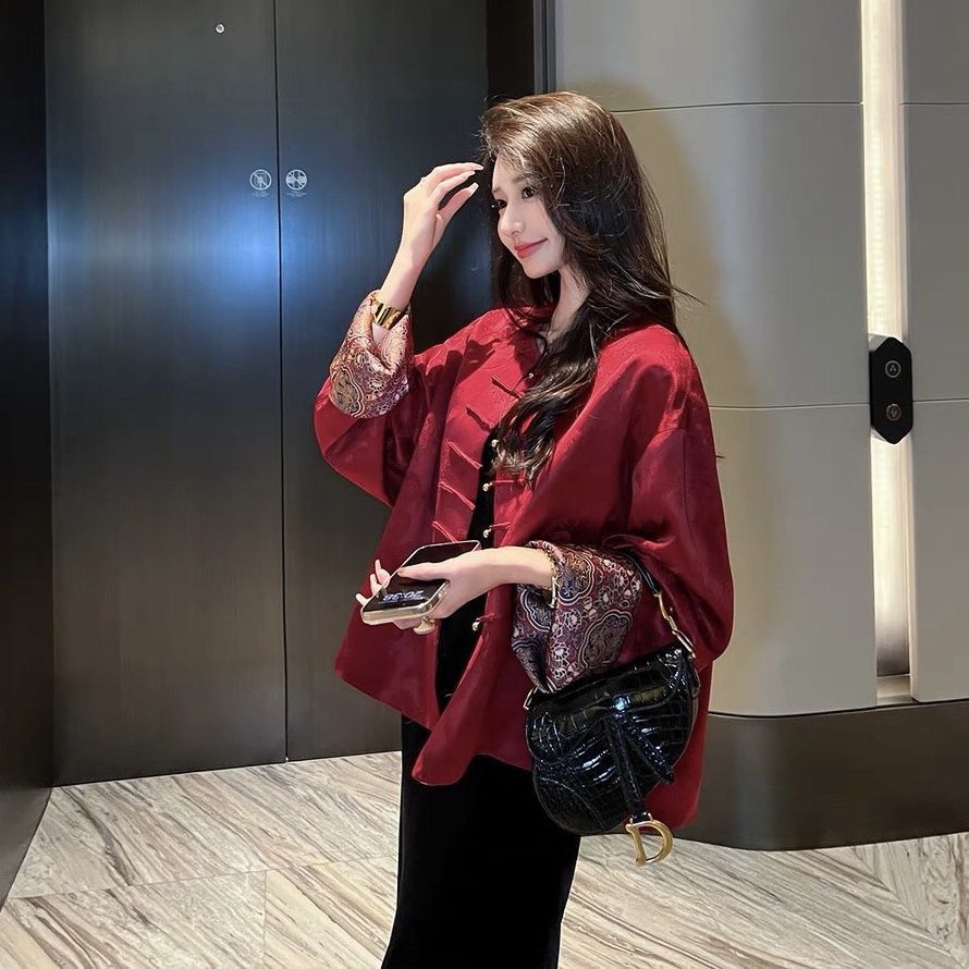 高级感红色新中式国风上衣新年春秋季新款唐装高端盘扣时尚外套
