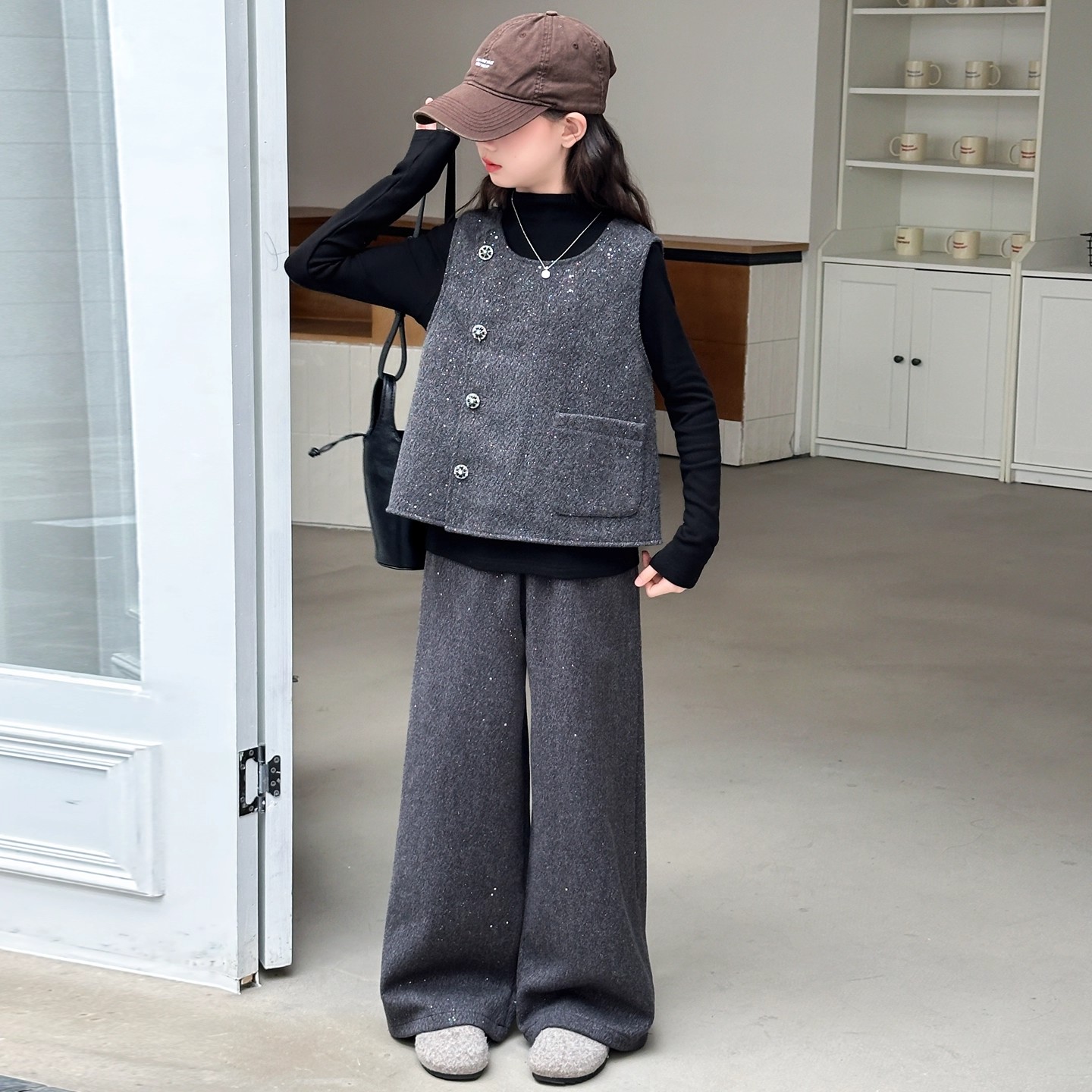 女童小香风套装秋季2025新款女大童韩系超好看马甲三件套早秋衣服