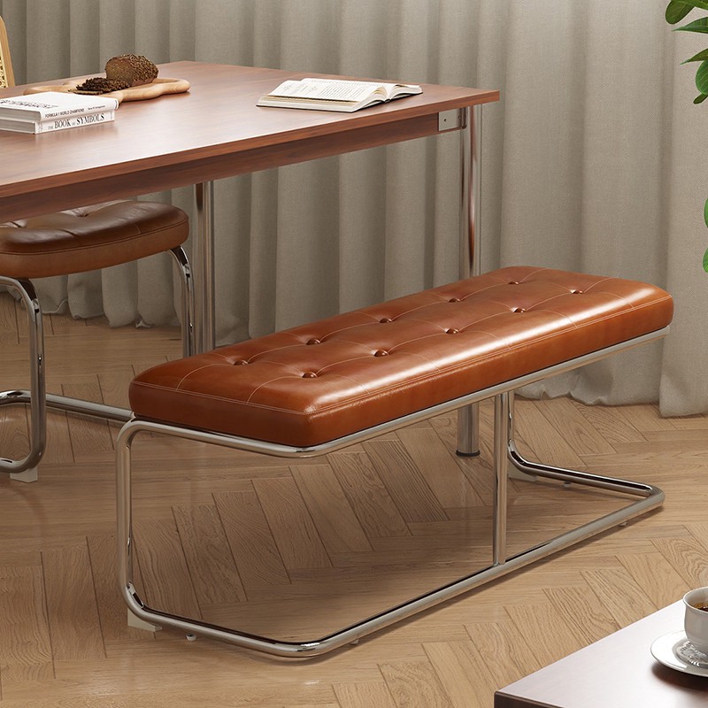 三梦中古餐椅不占地方餐桌凳子家用换鞋凳不锈钢轻奢高级感长条凳