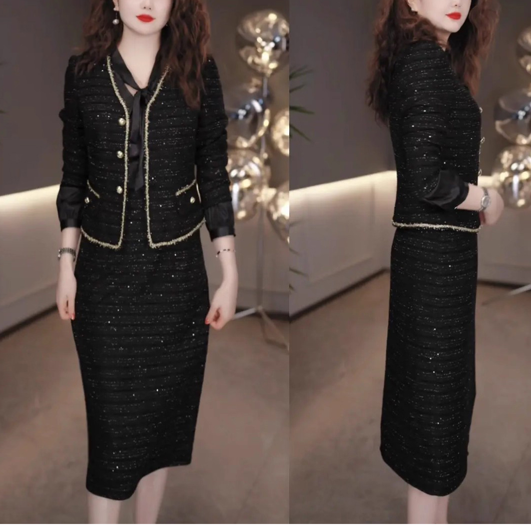 外套+连衣裙2025早秋新款时尚优雅显瘦气质轻奢两件套连衣裙M-4XL