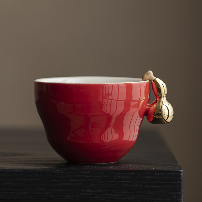 金葫芦福禄故宫红陶瓷茶杯主人杯单杯家用功夫茶具品茗杯个人茶杯
