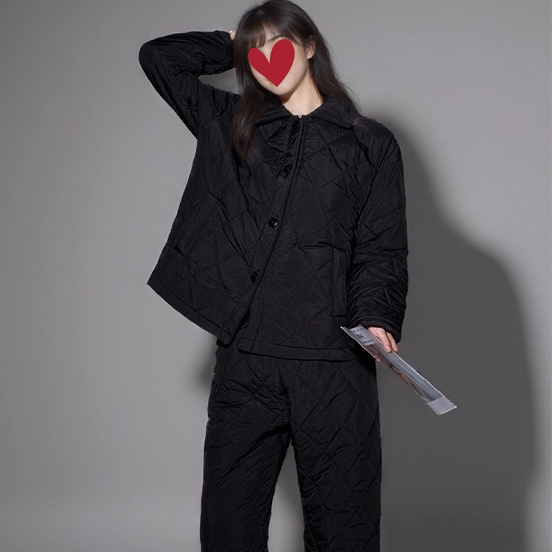 翻领时尚新款冬季加绒三层加厚夹棉睡衣女两件套保暖可外穿家居服