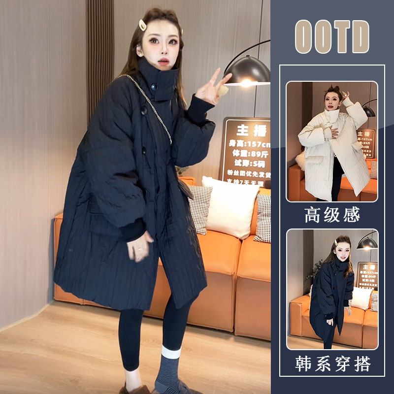 今年流行漂亮秋冬款韩版棉服女赫本风褶皱休闲中长款时尚减龄外套