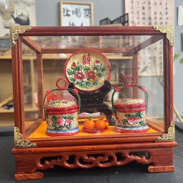 潮汕特色手工艺竹编手绘小花篮精美家居摆件，口径4-6公分送礼佳品