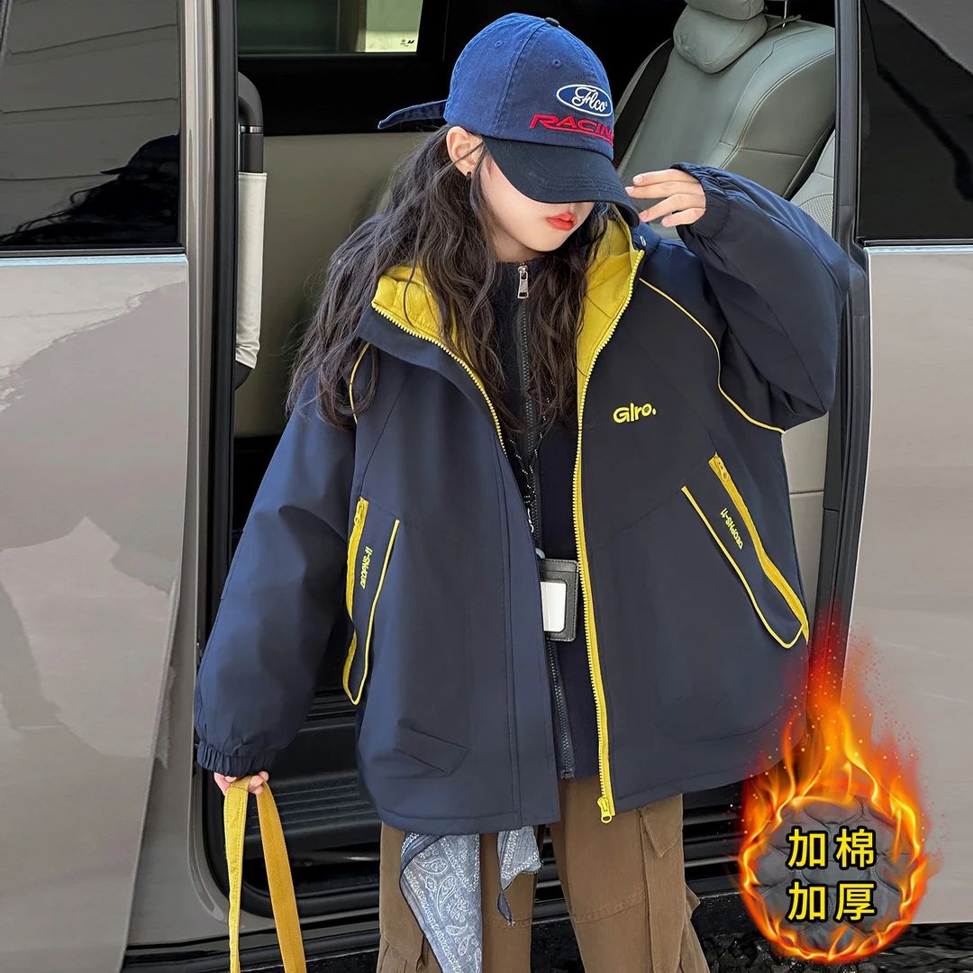 女童冲锋衣夹棉加厚秋冬2025新款儿童户外防风深秋女大童初冬外套