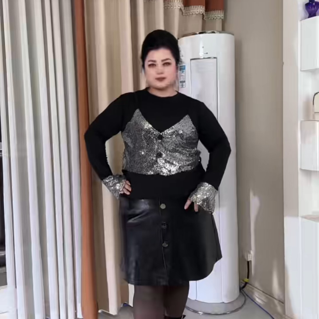 温柔韩系气质亮片拼接修身显瘦假两件秋冬打底上衣