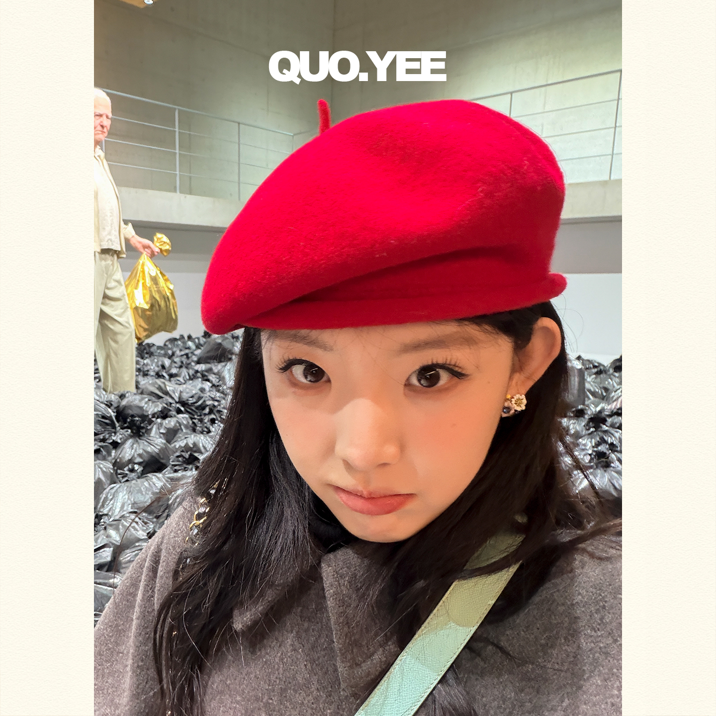 QUOYEE羊毛材质韩系氛围感穿搭红色贝雷帽网红秋冬女WH02帽子冬季