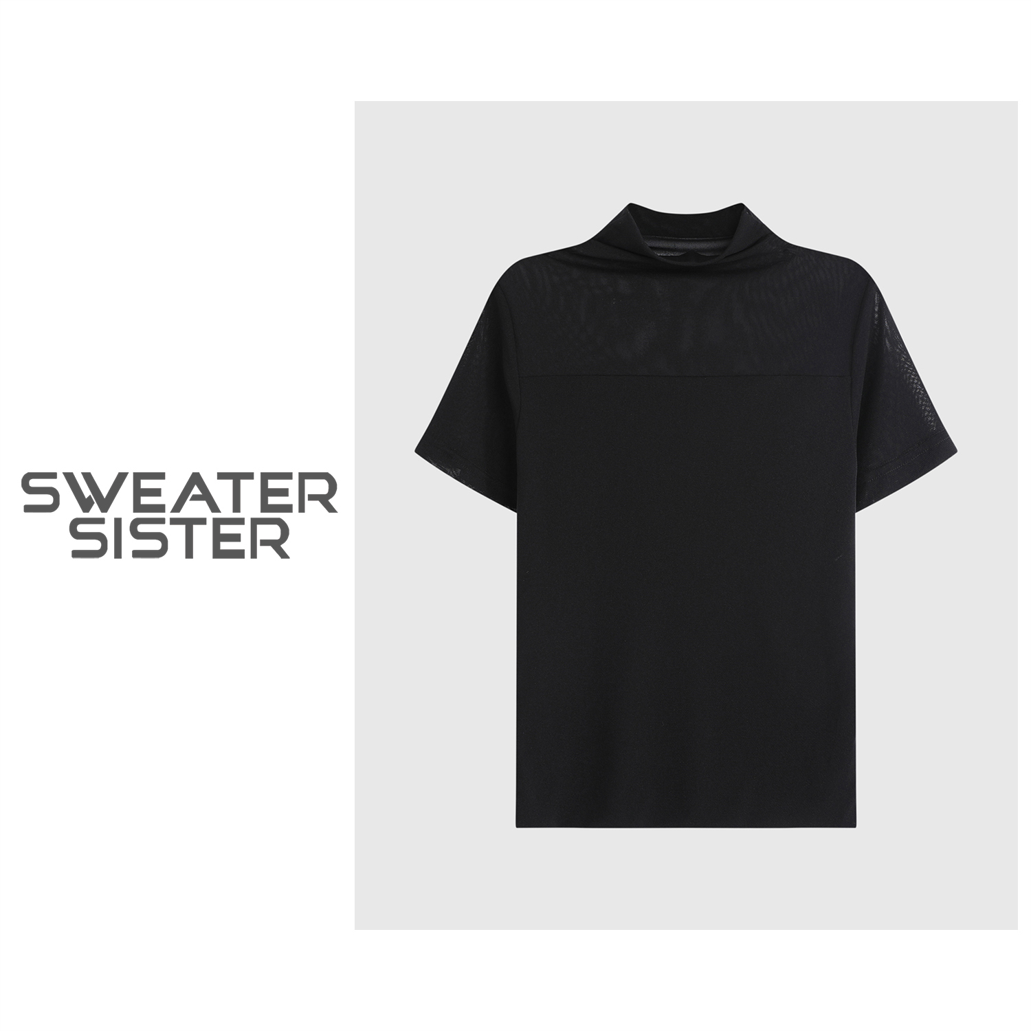 半高领网纱短袖打底显瘦百搭T恤上衣女6699-255