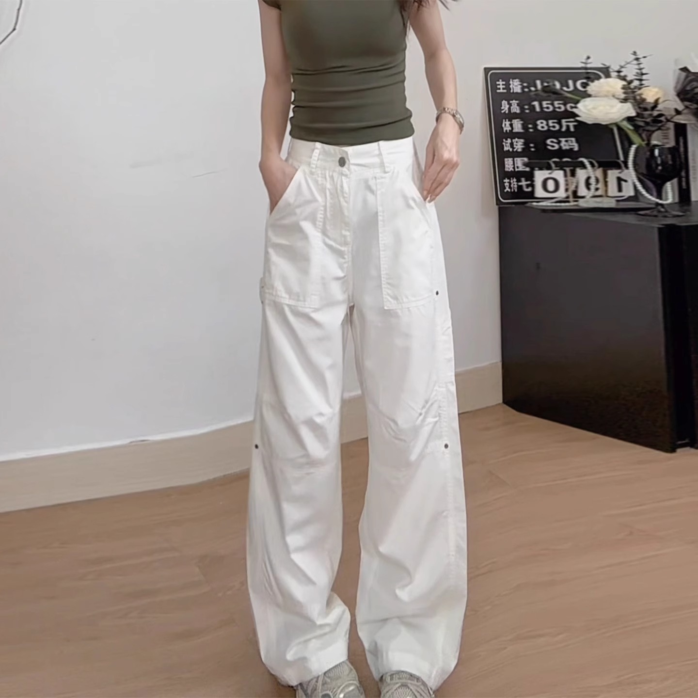 美式高街白色工装裤女夏薄款2025新款复古辣妹速干直筒休闲阔腿裤
