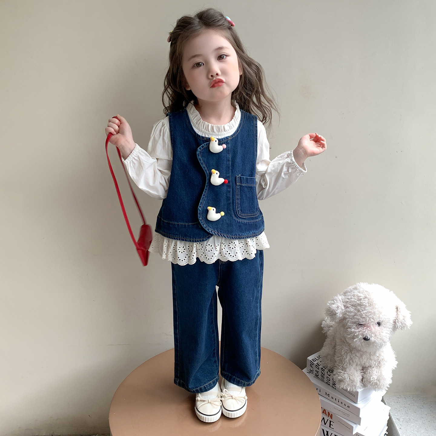 女童套装春秋季2025新款小童洋气时髦儿童秋装宝宝马甲牛仔三件套