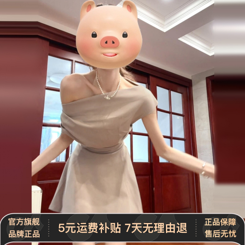 法式纯欲风纯色斜肩连衣裙女装2025新款夏季气质收腰显瘦a字短裙