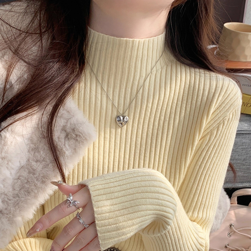 2025秋冬新款半高领针织打底衫纯色长袖套头修身毛衣女内搭上衣