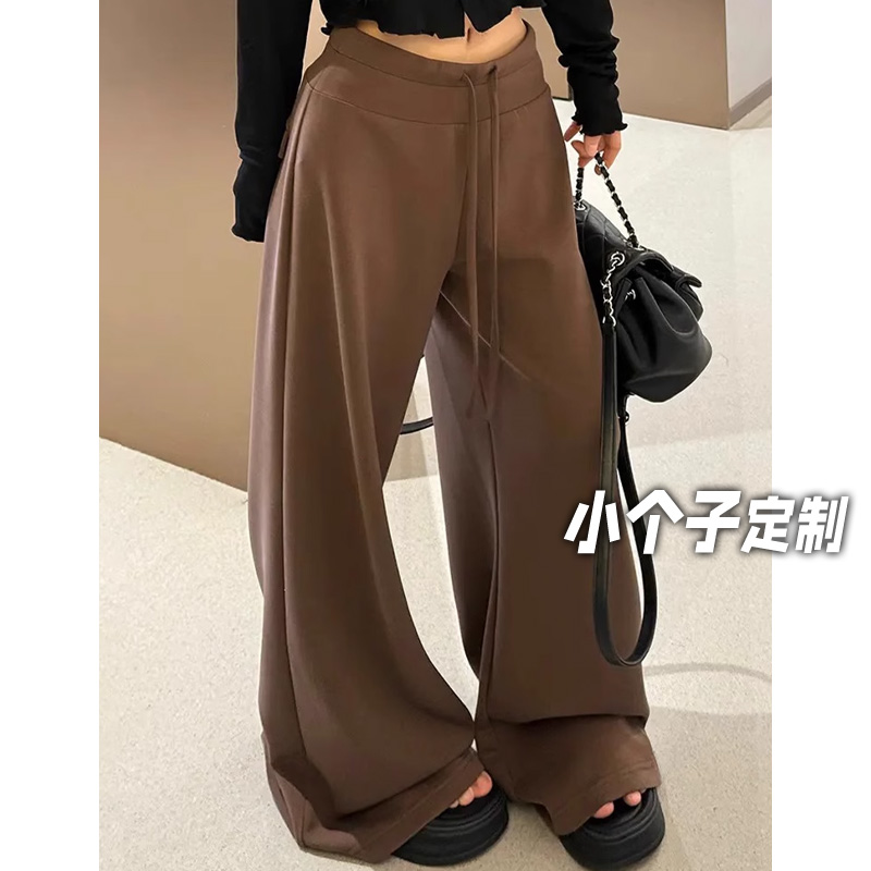 150小矮个子慵懒风抽绳阔腿裤女秋季高腰直筒卫裤垂感美式运动裤