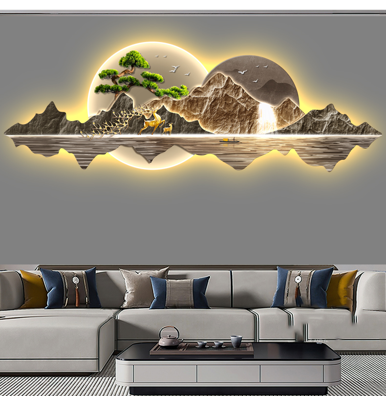 2025新款迎客松客厅山水画装饰画新中式沙发网红客厅布置家居用品