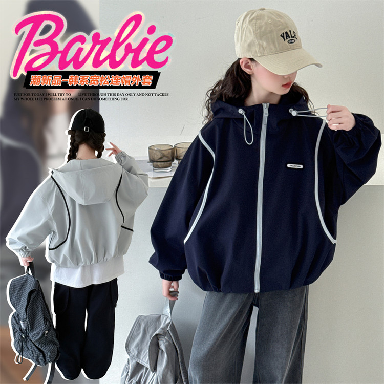 【开学新款】女童连帽夹克衫外套春秋2025儿童保暖冲锋衣宽松开衫潮