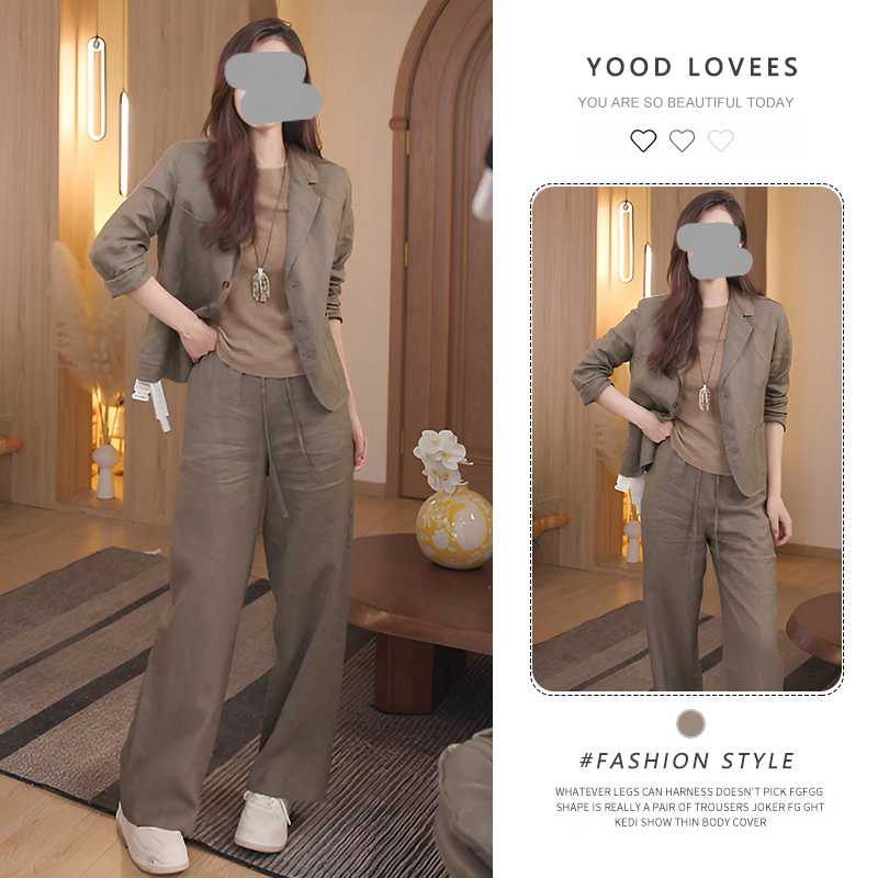 春秋季高级感茶系穿搭小个子小香风韩系小西装外套阔腿裤两件套潮