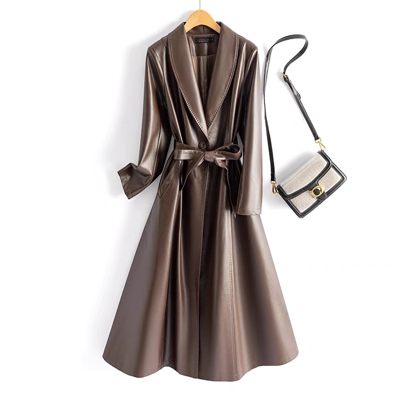 （817）海宁真皮绵羊皮青果领长款皮风衣百搭时尚大气通勤