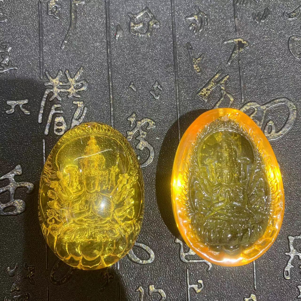 非金属树脂吊坠 百搭阴雕心经千手观音复古女款吊坠饰品黄色项链