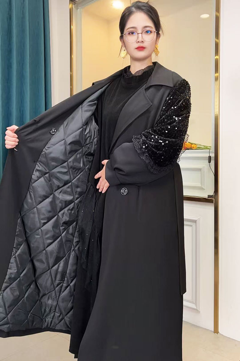 《237号》加棉厚款冬季包袖风衣秋冬设计师长款显瘦大码女装