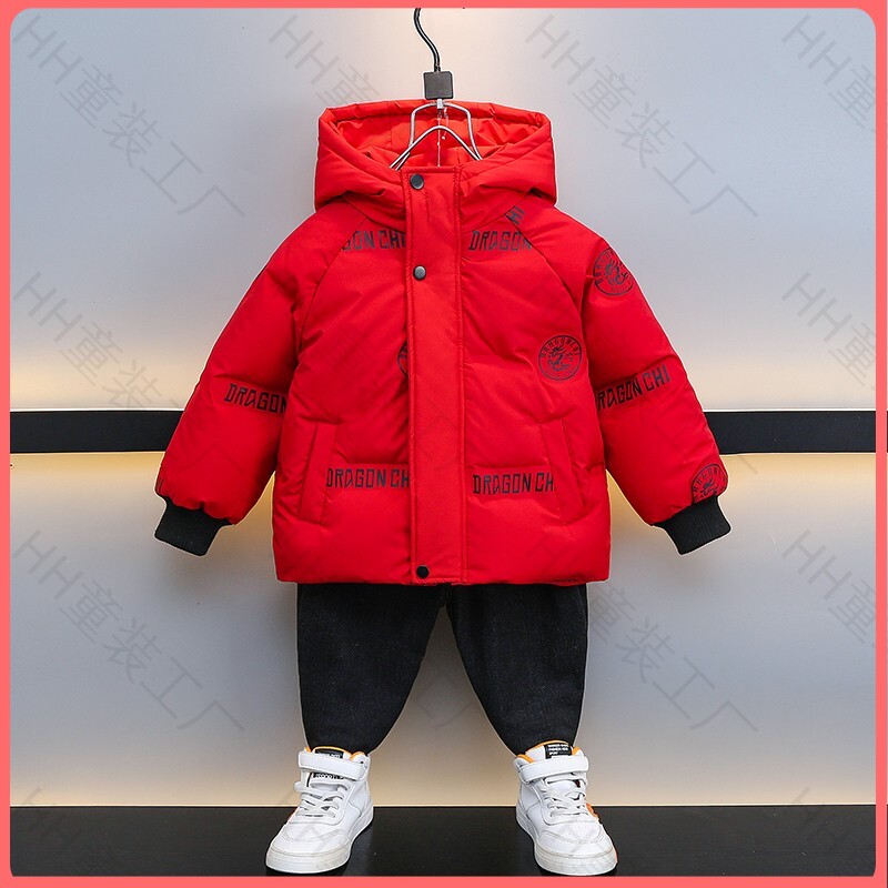 儿童童装男童女童宝宝棉服加厚棉衣冬装洋气连帽中长款中大童冬季
