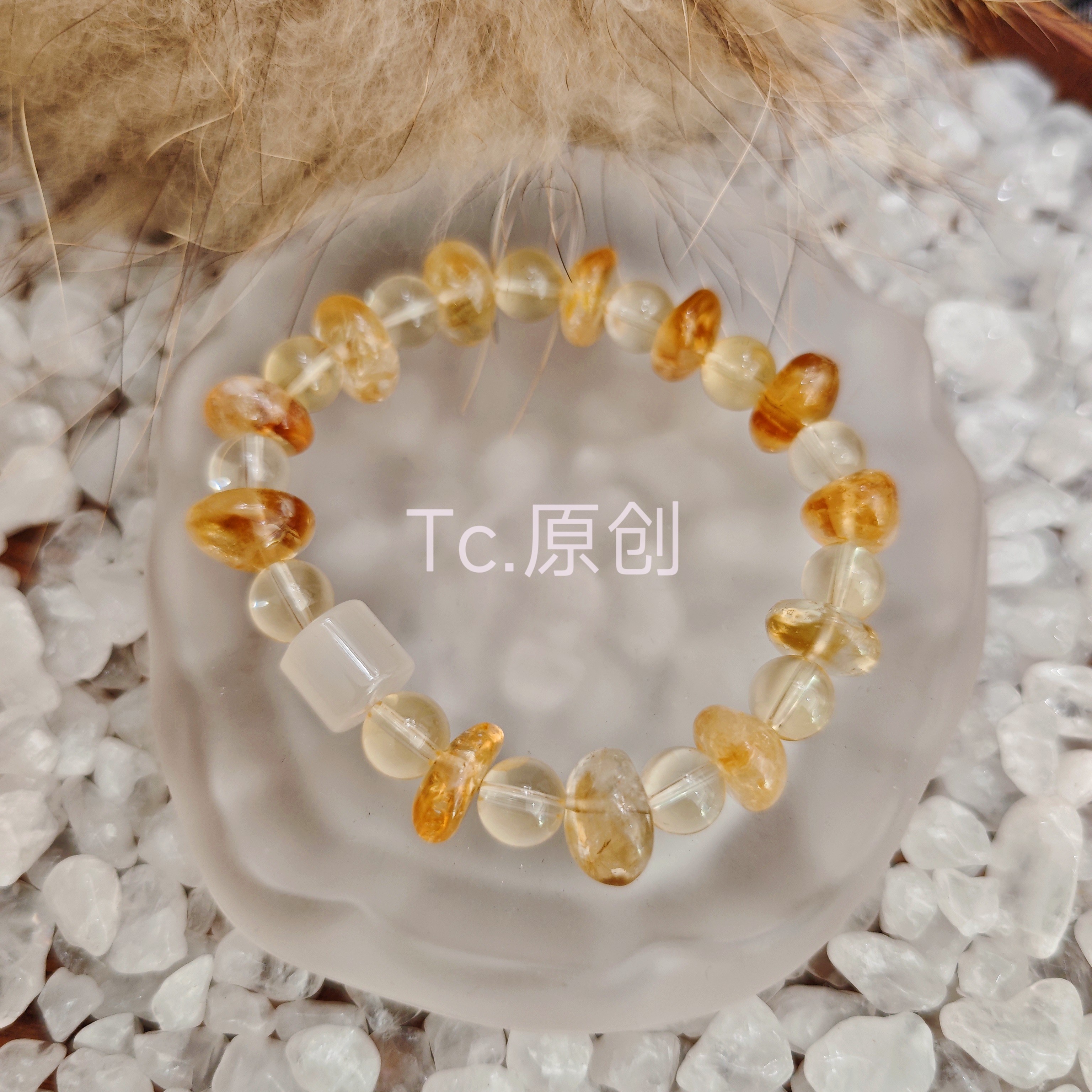 天然黄塔晶黄水晶白玛瑙手串招财百搭个性独特