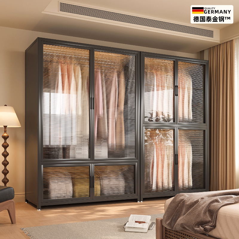 金属衣柜卧室家用出租房简易组装一体衣帽间衣服收纳柜子组合衣橱