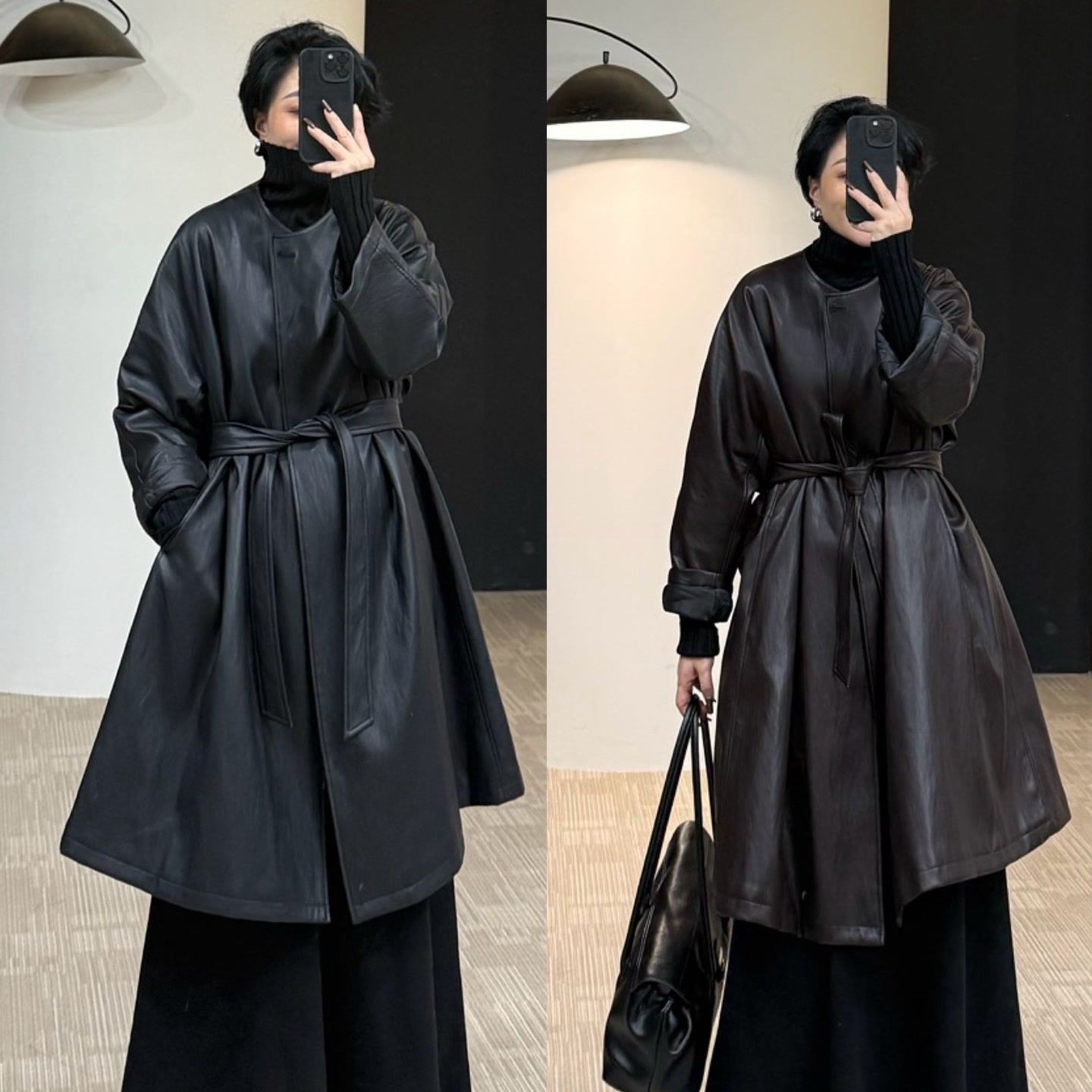 美丽定制极简气质显瘦加棉皮衣斗篷170斤以内（23691-2）