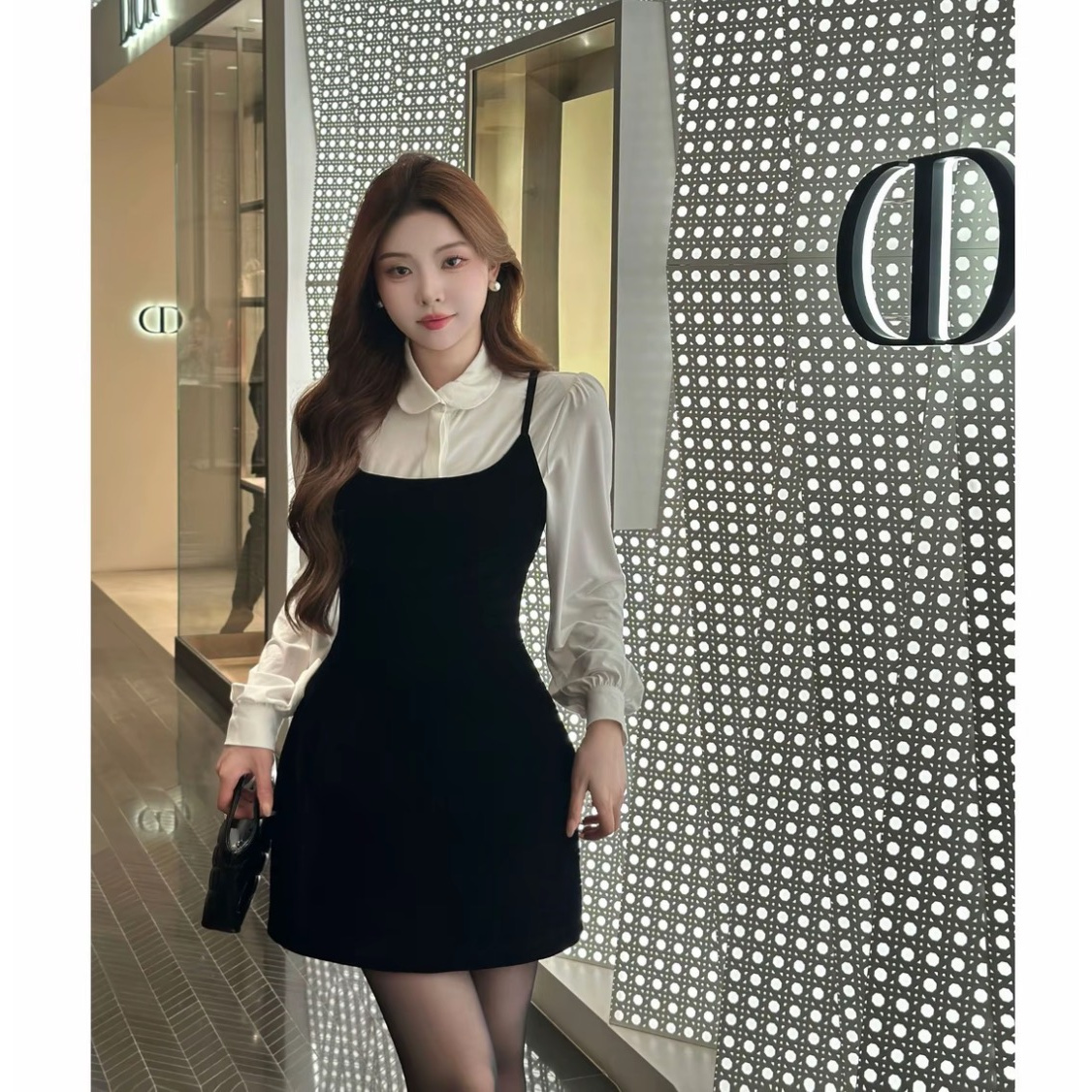 SZA雪夜繁星冬季新款小众高级感气质内搭上衣+吊带连衣裙时尚套装