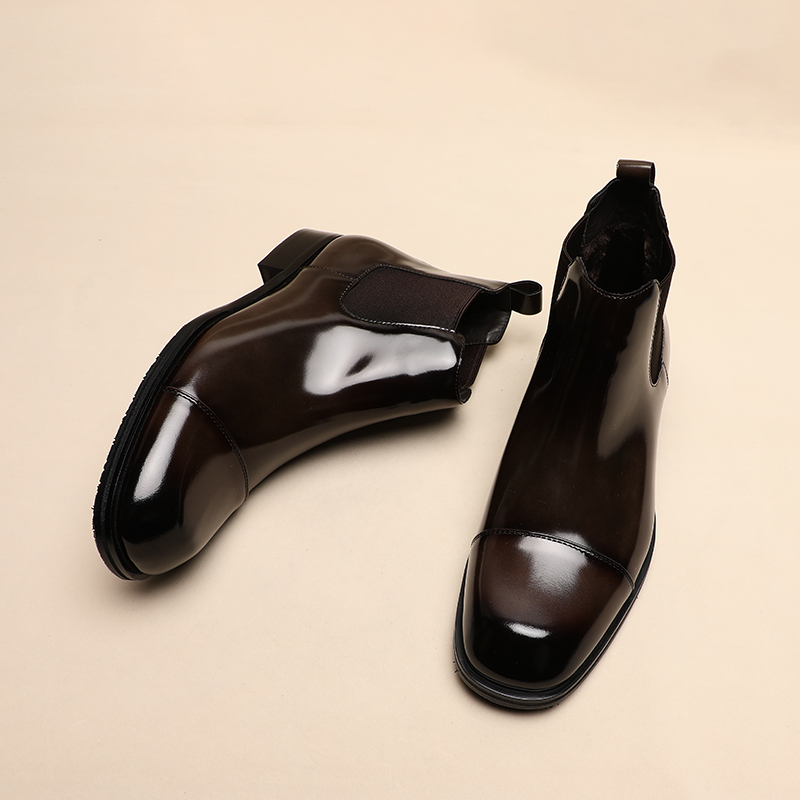 商务休闲三接头高帮皮靴切尔西靴秋冬加绒保暖厚底百搭英伦风短靴