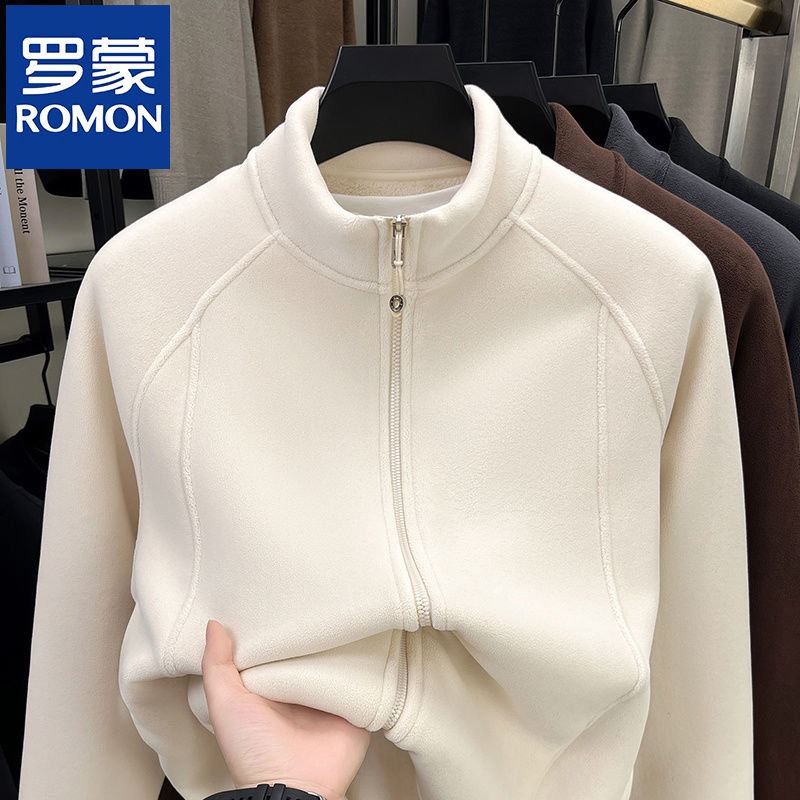 罗蒙新款时尚拼接摇粒绒男士夹克秋冬季百搭宽松拉链抓绒卫衣外套