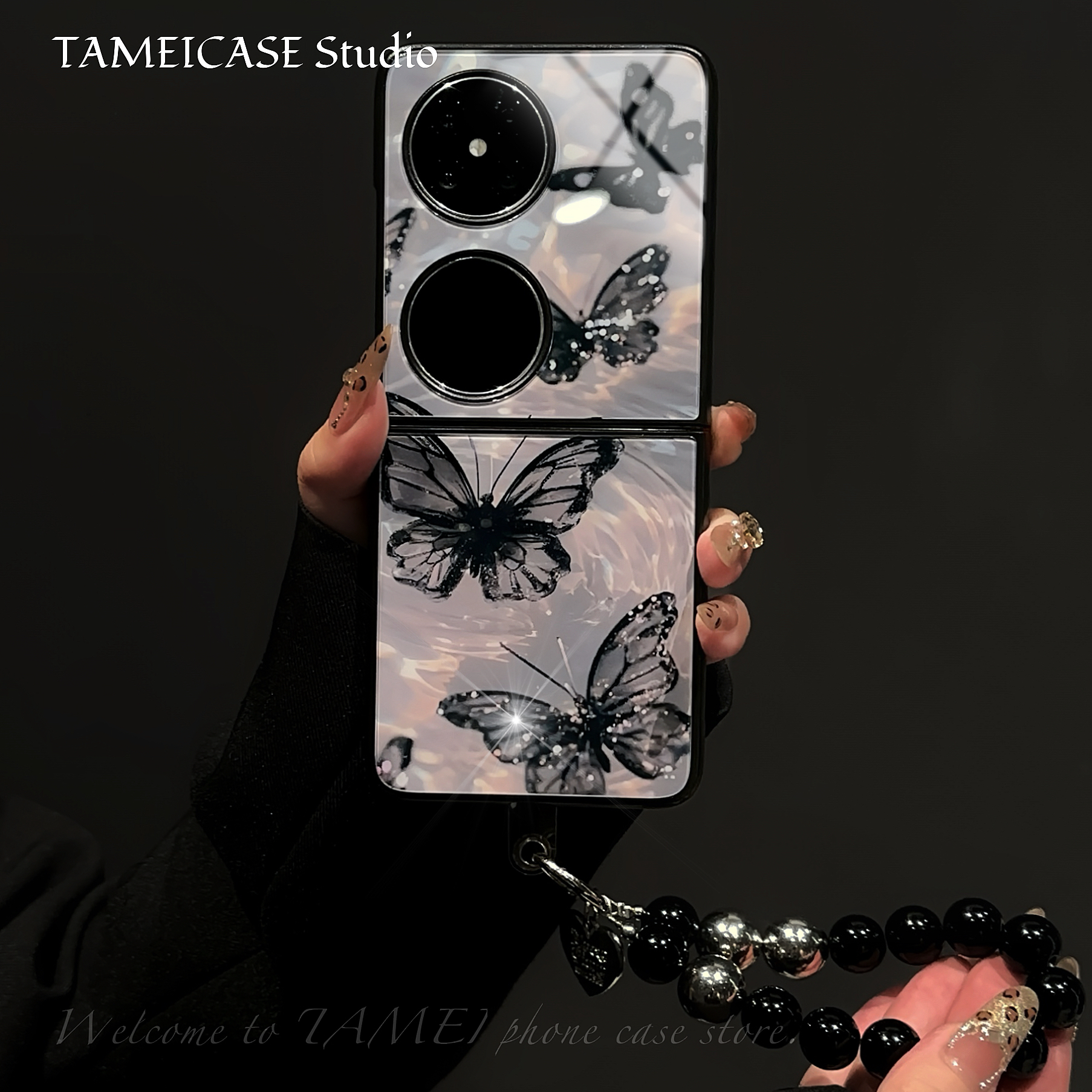 适用于华为pocket2手机壳玻璃折叠FINDN3FLIP蝴蝶华为pockets手链