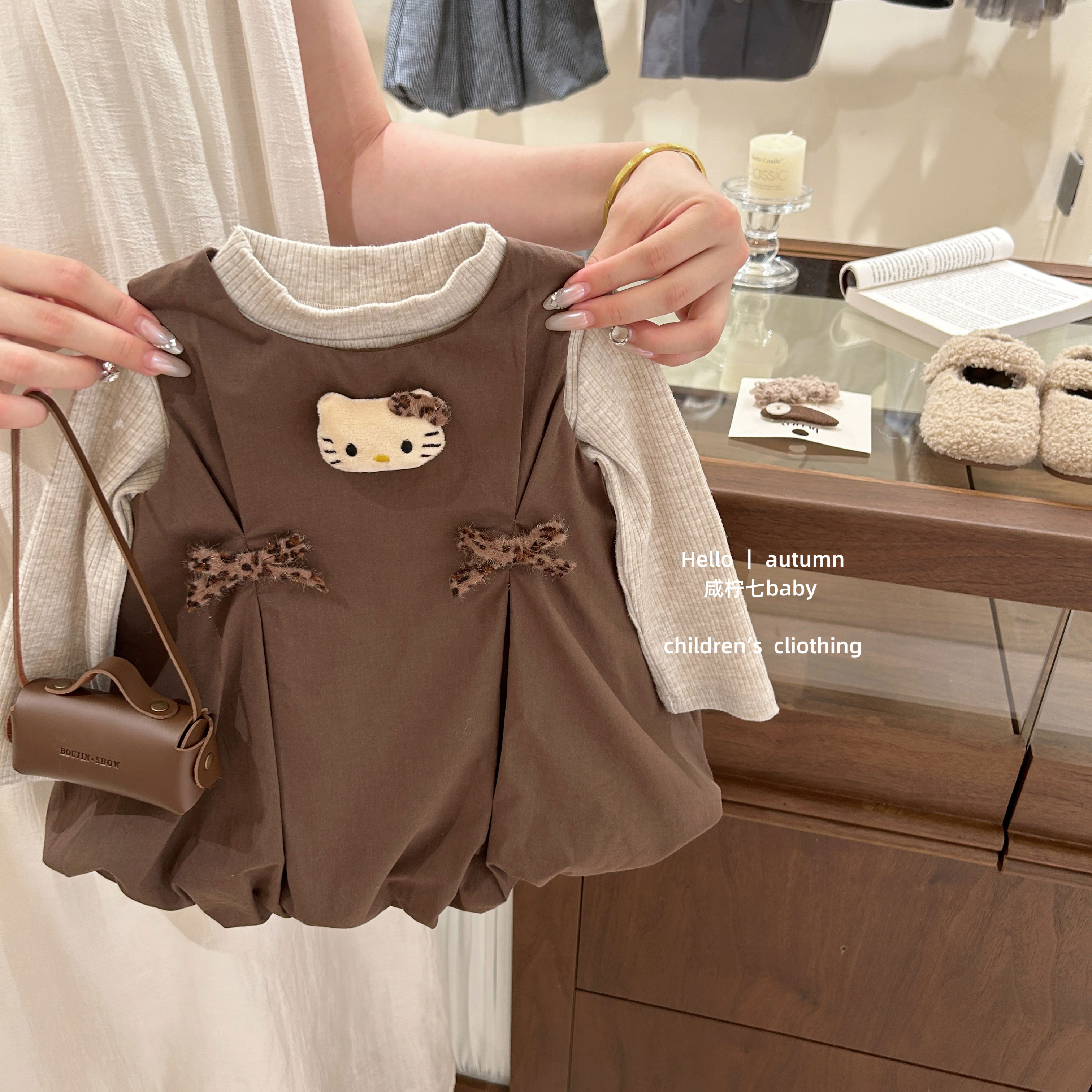 女童短款春秋季连衣裙/长袖圆领T恤宝宝洋气花苞裙打底衫百搭裙子