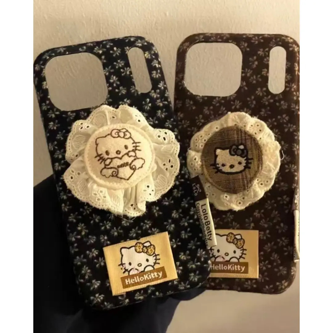 韩风绒布蕾丝kt支架适用iPhone17苹果15手机壳16promax新款14女13