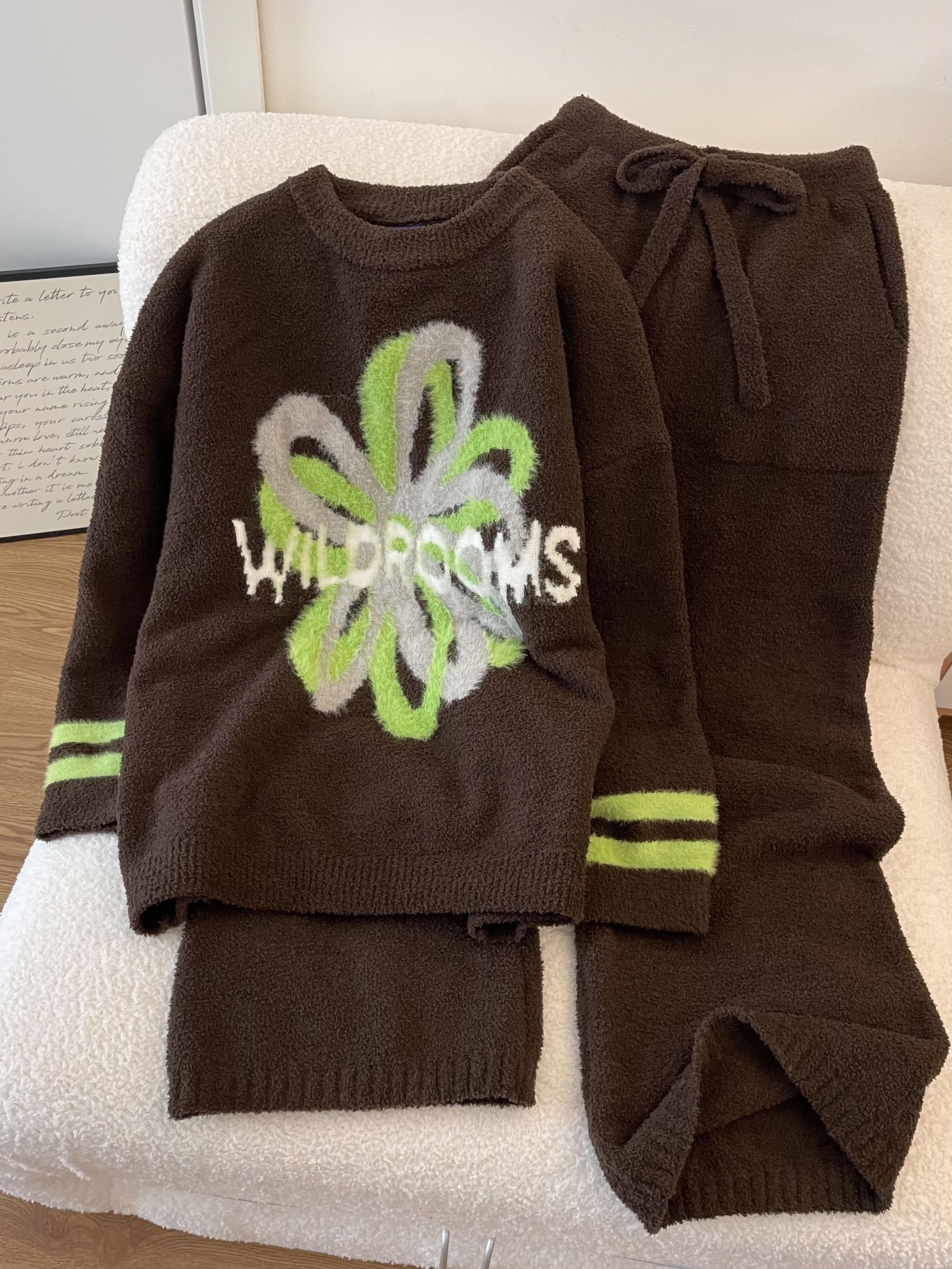 【DMXJ大梦想家】甜美可爱字母睡衣女冬季新款半边绒保暖家居服套装