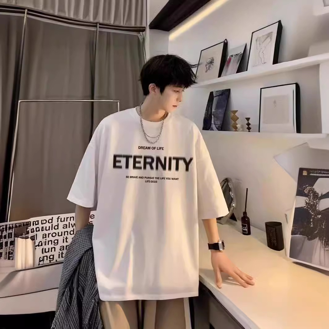 男打底衫印花2024字母韩版大码新款半袖短袖潮流时尚宽松体恤t恤