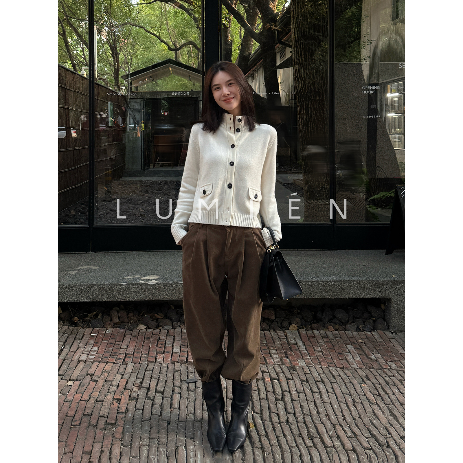 【LUMIEN 新品】极简风高领细肌理设计休闲百搭羊毛开衫LX5KSS318