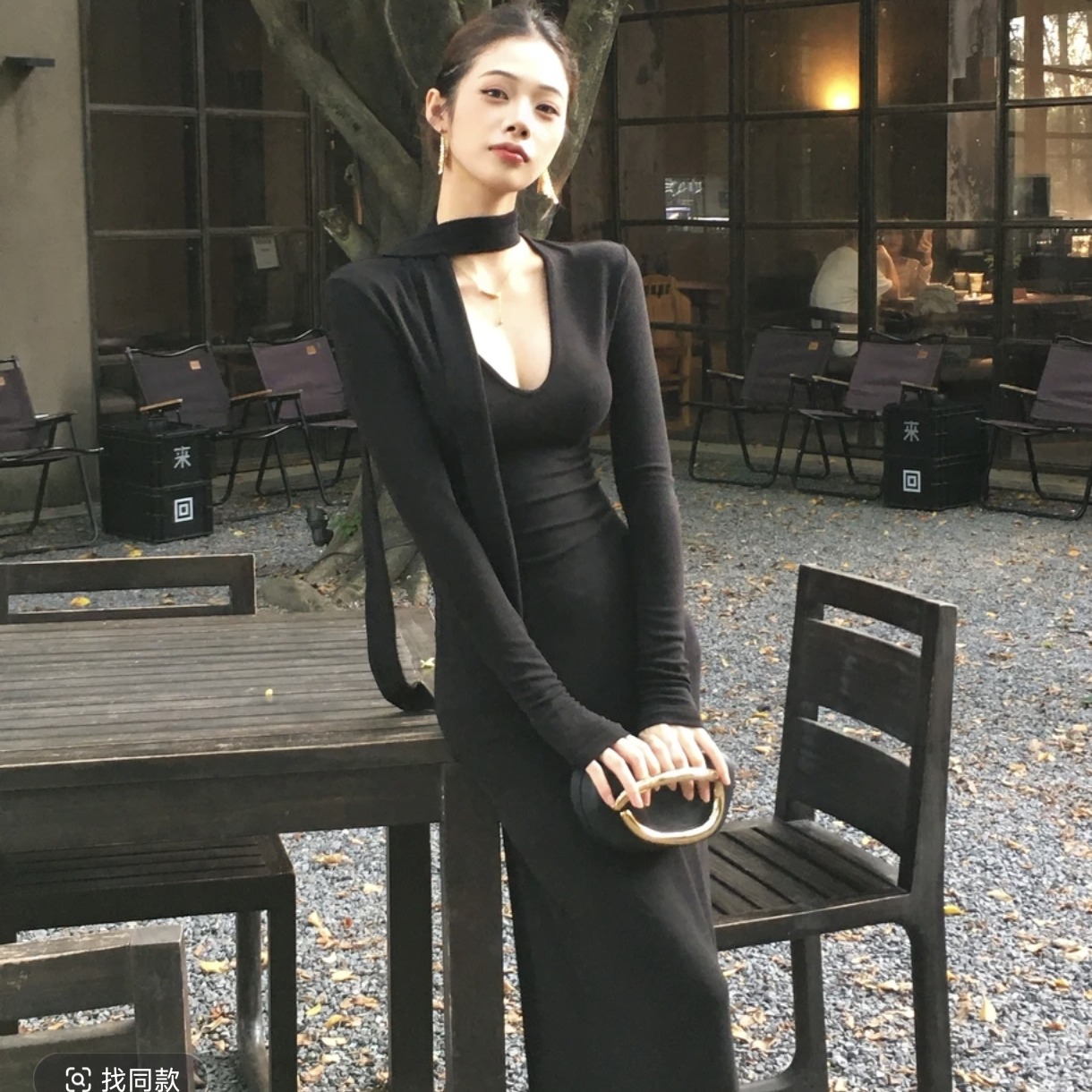 气质设计感飘带针织连衣裙女秋季新款长袖裙子收腰修身显瘦长裙