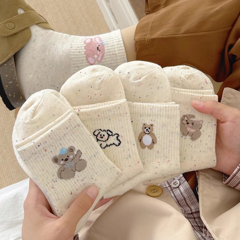 袜子女中筒袜ins潮百搭日韩版秋冬卡通可爱学院风女士白色长筒袜