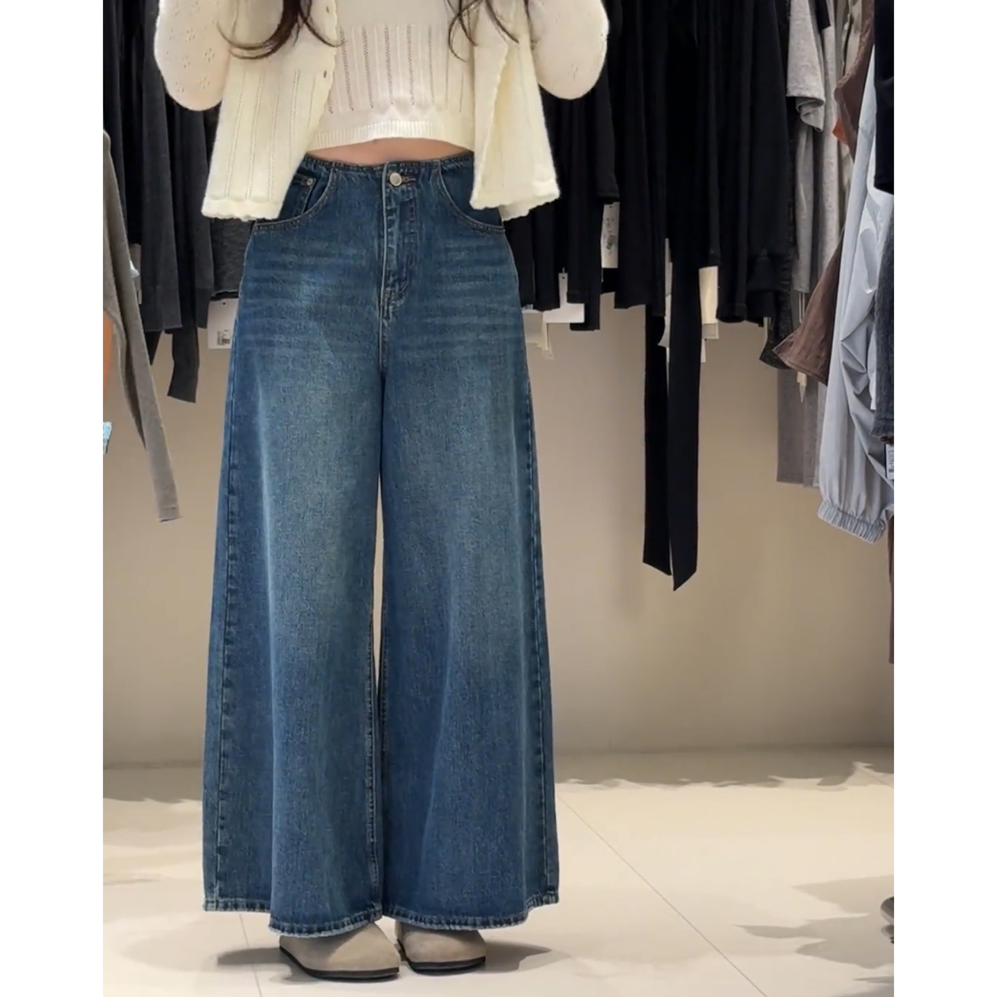 复古牛仔裤女遮胯阔腿裤秋季2025新款梨型身材高腰显瘦宽松喇叭裤