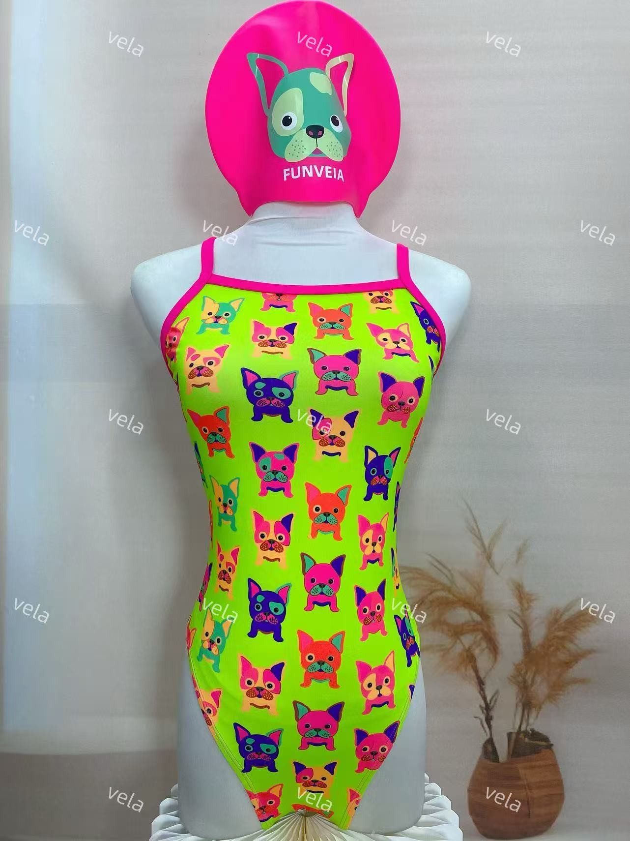 Vela高级感荧光狗显瘦性感竞速泳衣（双层不带垫中高叉款）