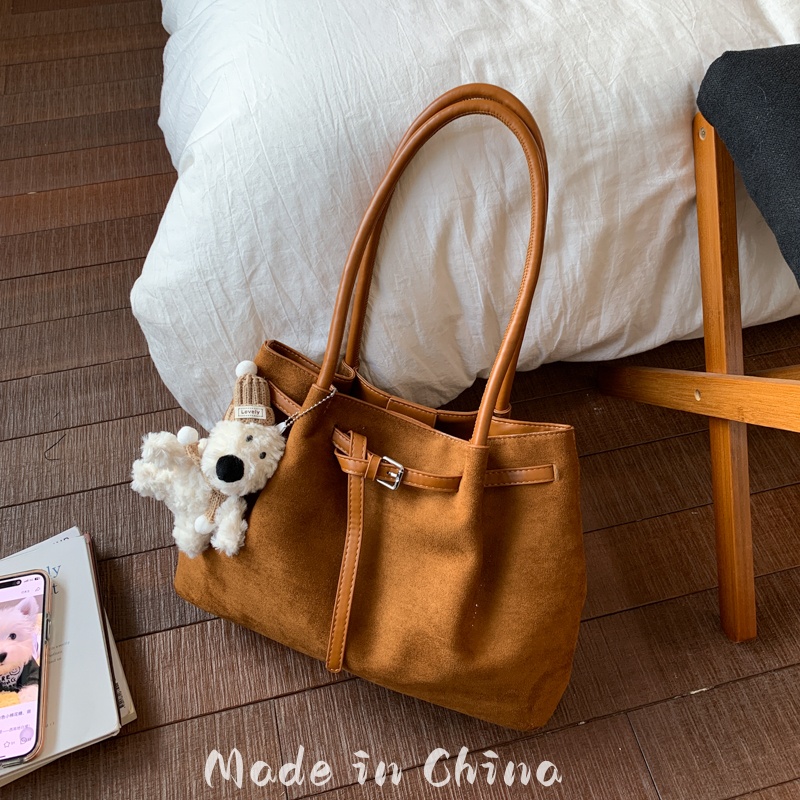 秋冬复古鹿皮绒通勤腋下包女2025新款高级感复古手提单肩包托特包