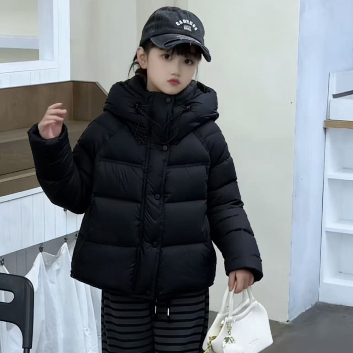 加厚羽绒服男女儿童中长款白鸭绒保暖双倍外套冬季中大童面包服