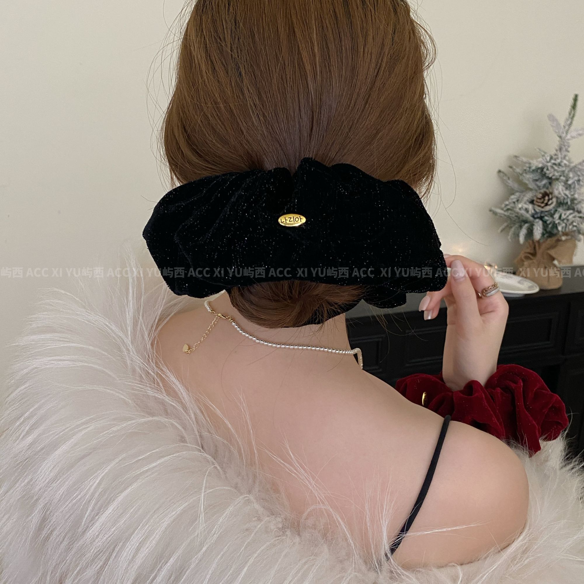 奔赴星河丝绒秋冬复古氛围高级感金标大肠圈发圈甜美气质百搭发饰