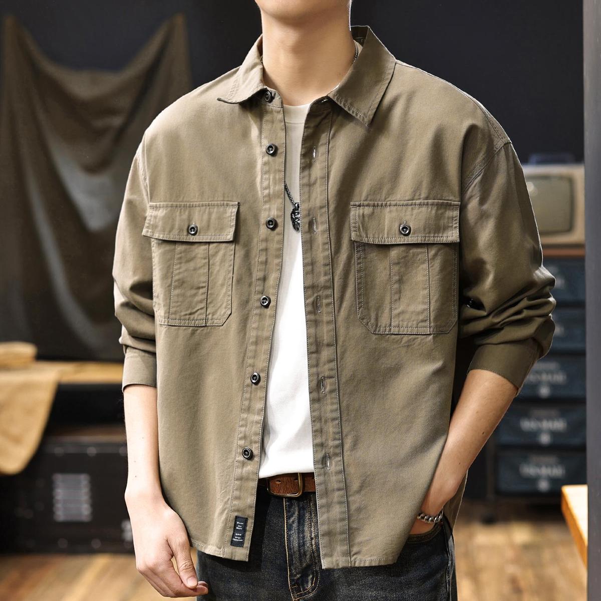 莱赛尔透气舒适工装长袖衬衫男士2025秋季新款美式休闲衬衣外套潮