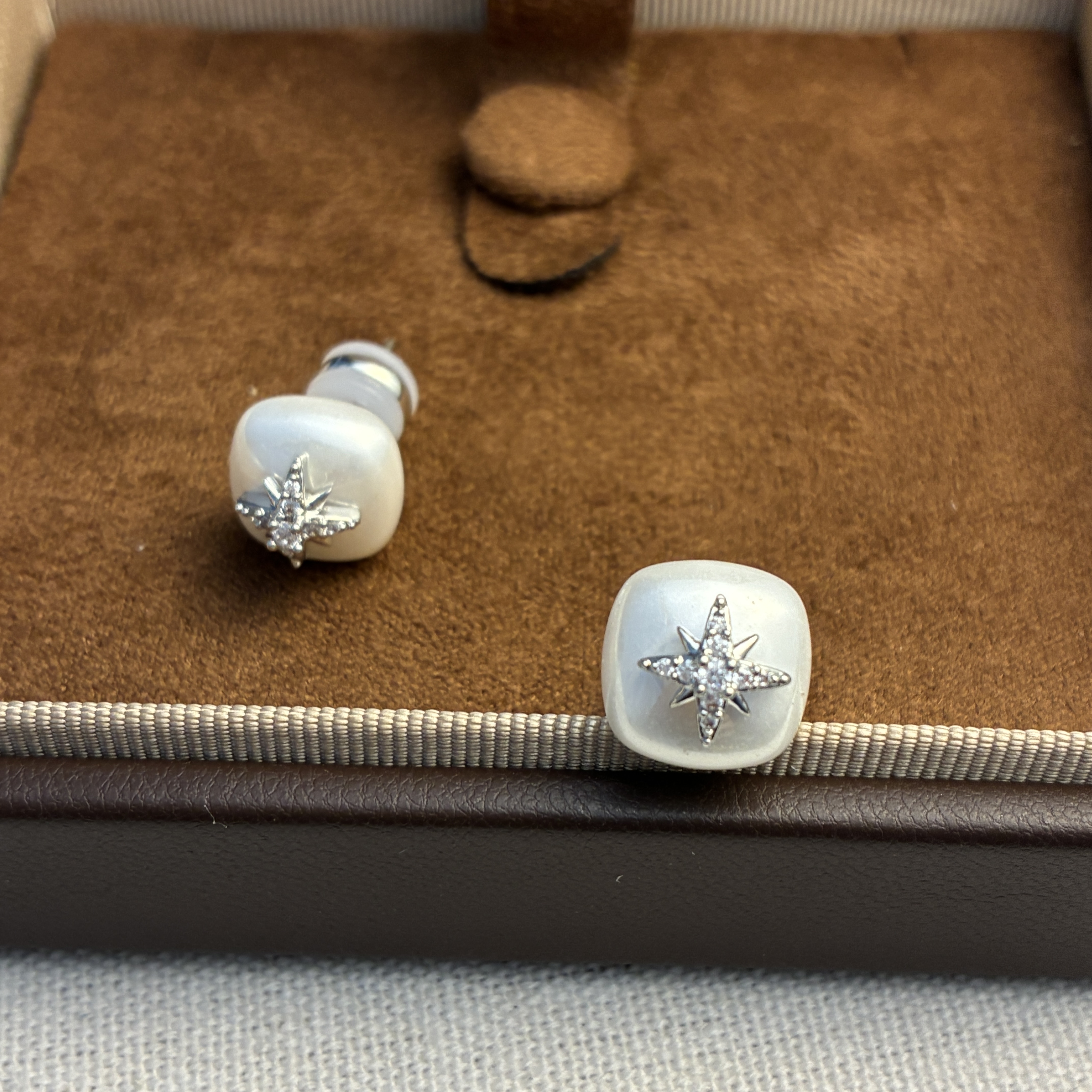 铜合金锆石耳饰 镀K金925银针903号方珠芒星耳钉