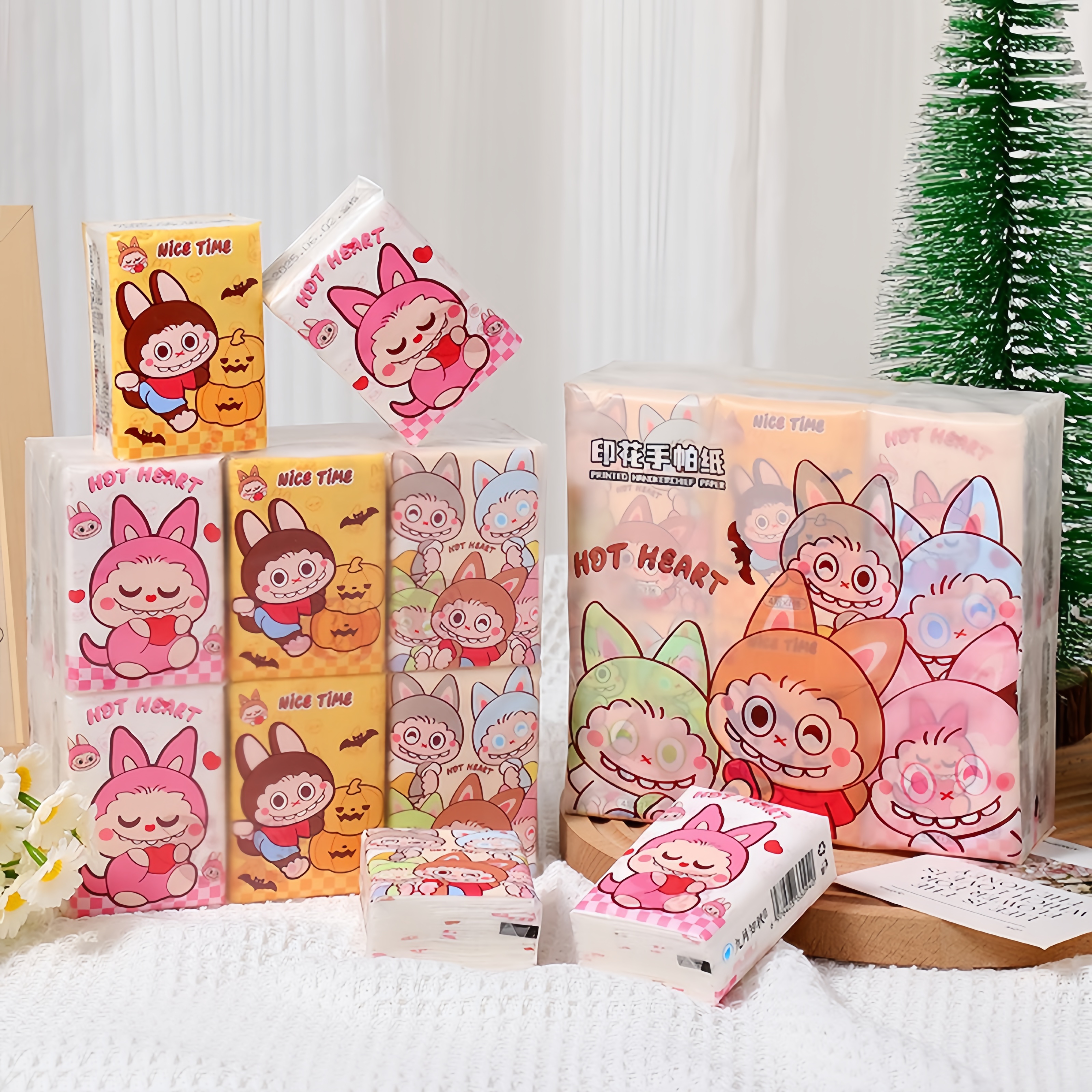 拉布布印花手帕纸12连包学生餐巾纸小包便携式随身装卫生纸面巾纸