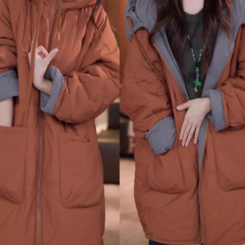 时尚加厚保暖双面穿棉衣女2025秋冬新款洋气宽松显瘦连帽棉服外套