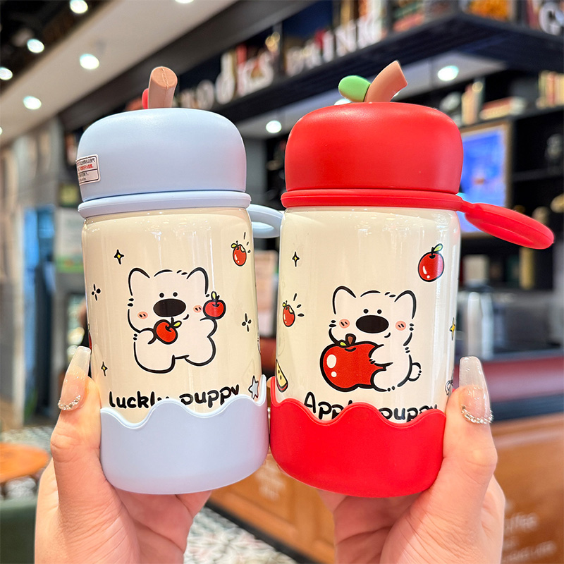 苹果小狗保温杯女生高颜值便携迷你口袋杯儿童可爱316不锈钢水杯